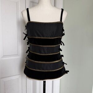 Late 1980s Gianni Versace Black and Gold Baroque Velvet Silk Corset Top Sz Large